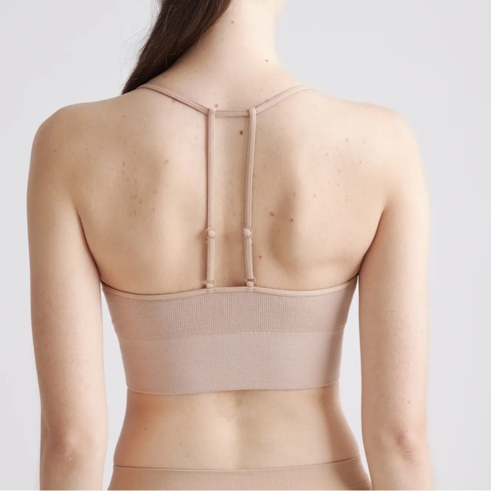 NEW QUINCE Pack Of 2 Comfort Rib T-Back Bralettes Sand 13 - Picture 5 of 5